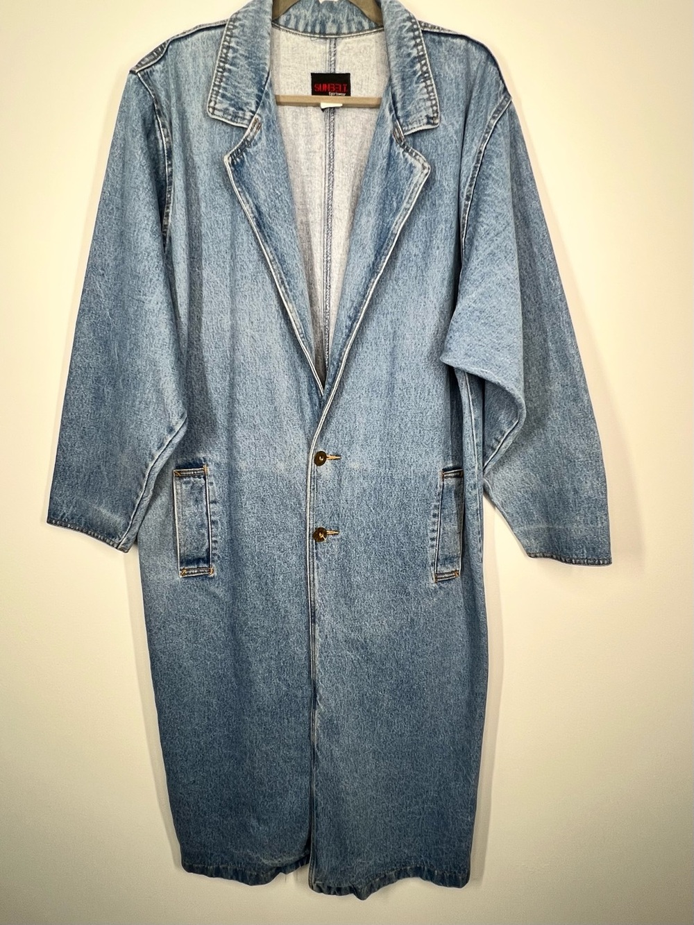 Vintage Denim Duster Overcoat Jacket Oversized One Size Large